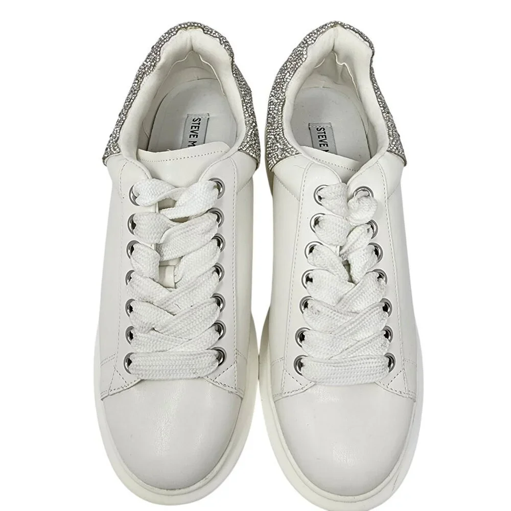 Steve Madden Womens White Sneakers With Rhinestone Heel, Size 11M - Picture 6 of 8